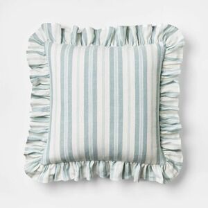 Square Woven Stripe Throw Pillow with Ruffle Blue/Ivory - Threshold Studio McGee